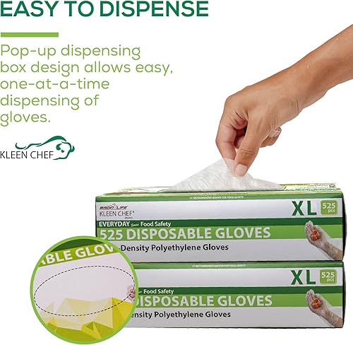 Miniatura 6 de KLEEN CHEF Guantes desechables de polietileno de limpieza de puño largo, talla única, pequeña, mediana, grande, XL