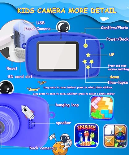 Miniatura 7 de Cámara selfie para niños, regalos de cumpleaños de Navidad para niños de 3 a 9 años, cámaras de video digitales HD para niños pequeños, juguete