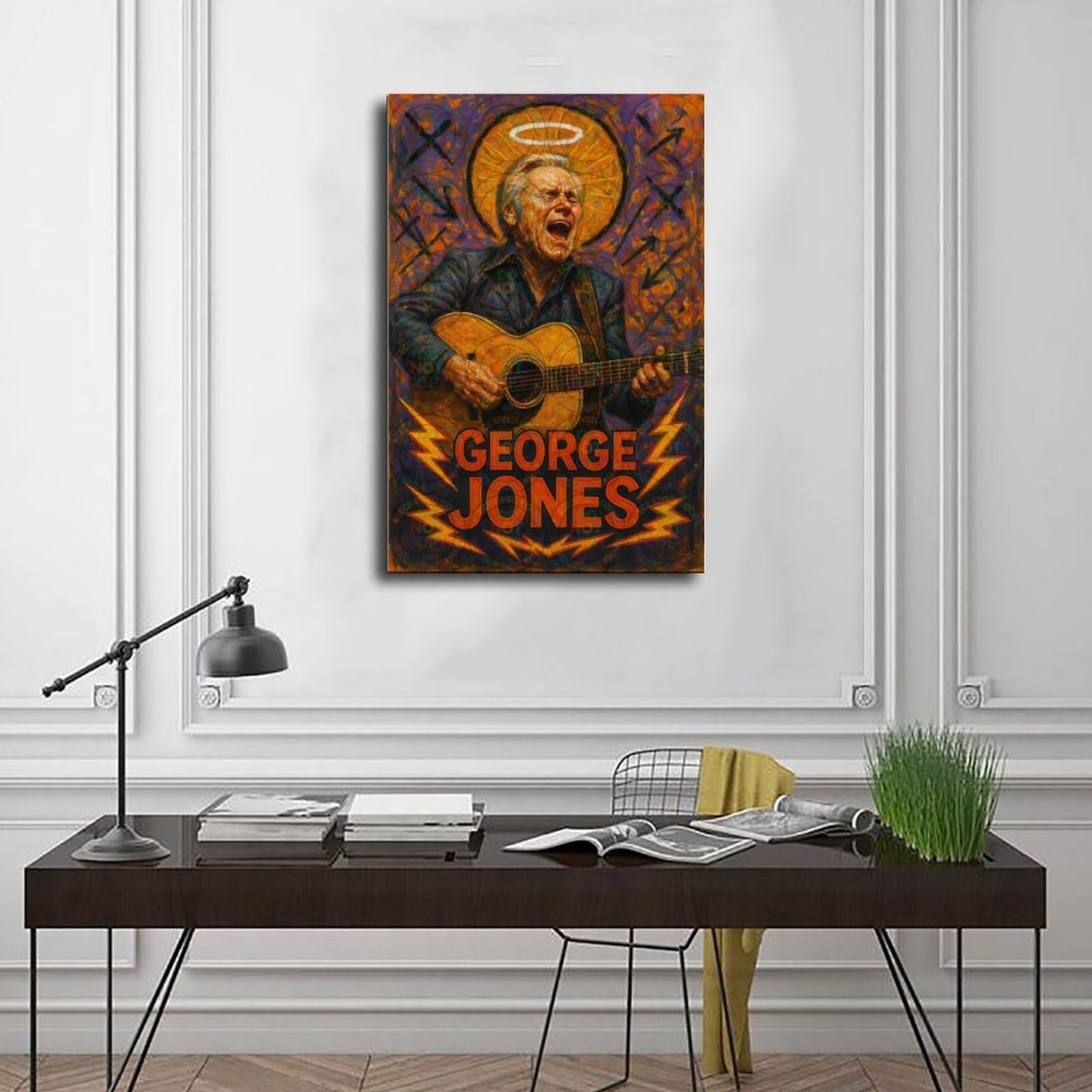 ZYGNBHL "Heaven Needs Country Music", poster artistico da parete su tela con immagine del cantante George_Jones, 61 x 91,4 cm