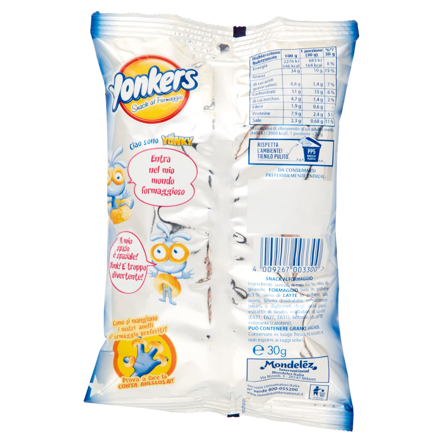 Yonkers, Snack al Formaggio, Irresistibili Anelli al Gusto Formaggio, Non Fritti, 40x30g (40 sacchetti da 30g)
