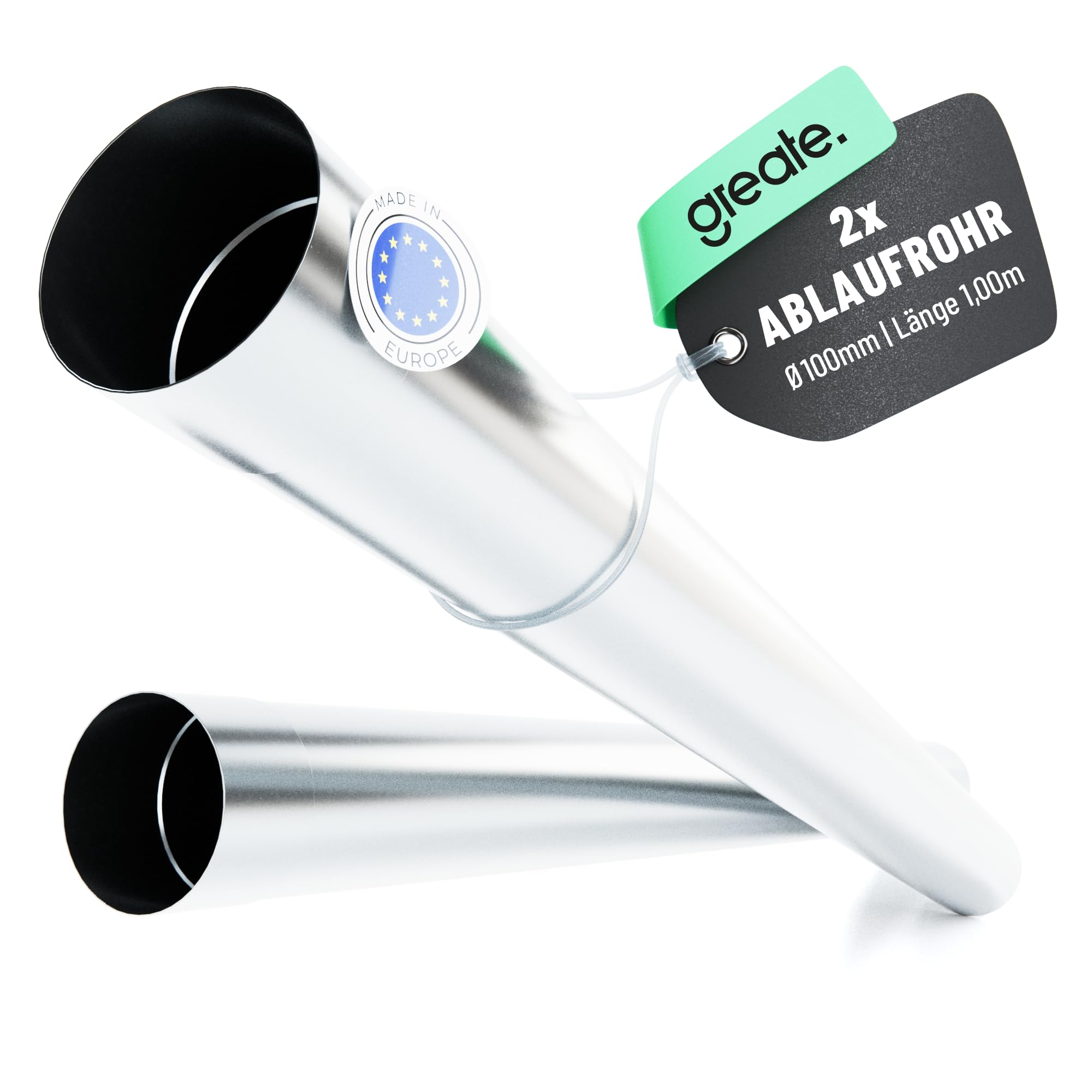 greate Tubo pluviale zincato diametro 100 mm e lunghezza 1 m | Confezione da 2 - pluviale con manicotto per facile montaggio a innesto - accessorio grondaie - scarico acqua piovana