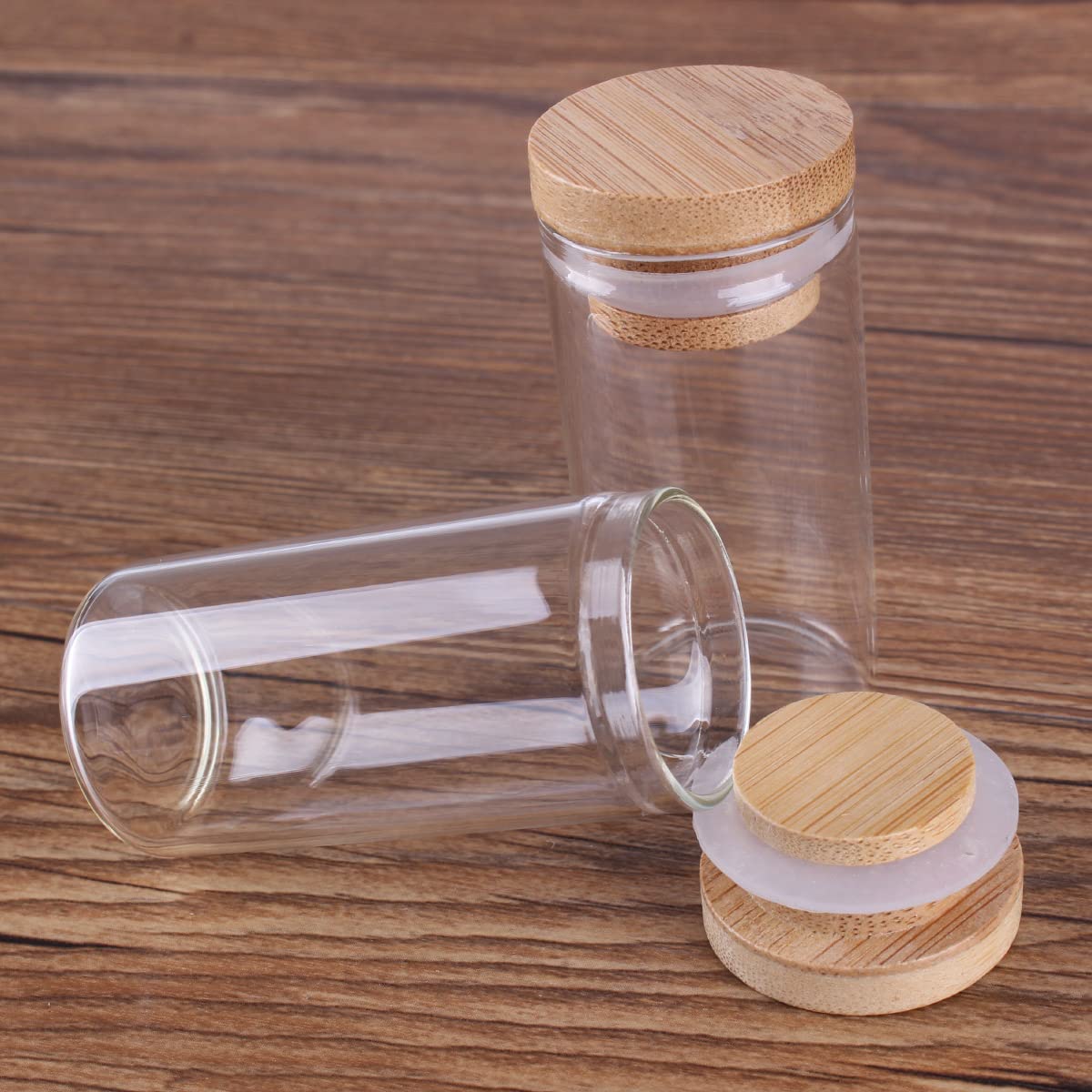SYLALE 24 piezas 25ml 30 * 60mm tubos de ensayo con tapas de bambú tarros de especias de vidrio con tapas de bambú viales de vidrio Wish Bolttes botella de deseos
