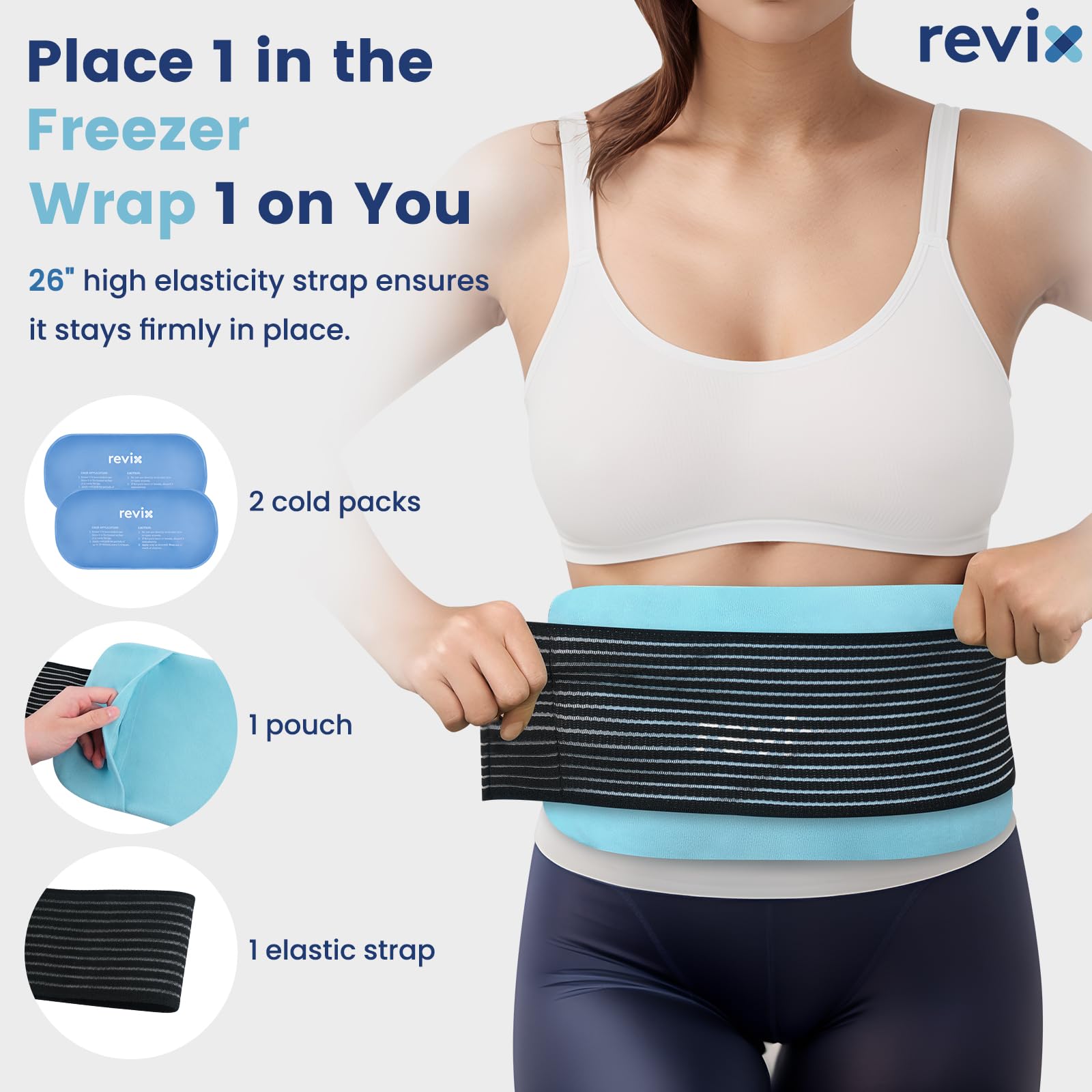 REVIX Paquetes de Gel Reutilizables, 2 Paquetes Compresa Fría Flexible con Correa para Espalda, Hombro, Cadera, Muslo, Paquete de Hielo Extra Grande para Recuperación y Alivio Refrescante Diario