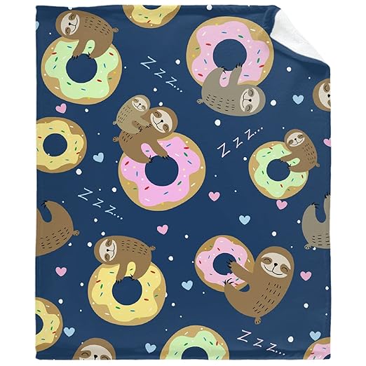 TERSTIN Cute Sloth with Sweet Doughnuts Throw Blanket Soft Flannel Fleece Velvet Plush Personalized Throws Fuzzy Warm Cozy Soft Bedding Blankets Anti-Pilling Kids 40