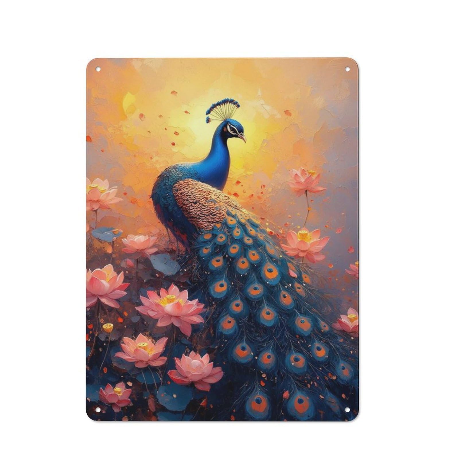Peacock And Lotus Flowers Art Decorative Tin Sign 40x30cm, Country Country Wall Plaque for Dining Room, Cafe, Entryway Or Family Room
