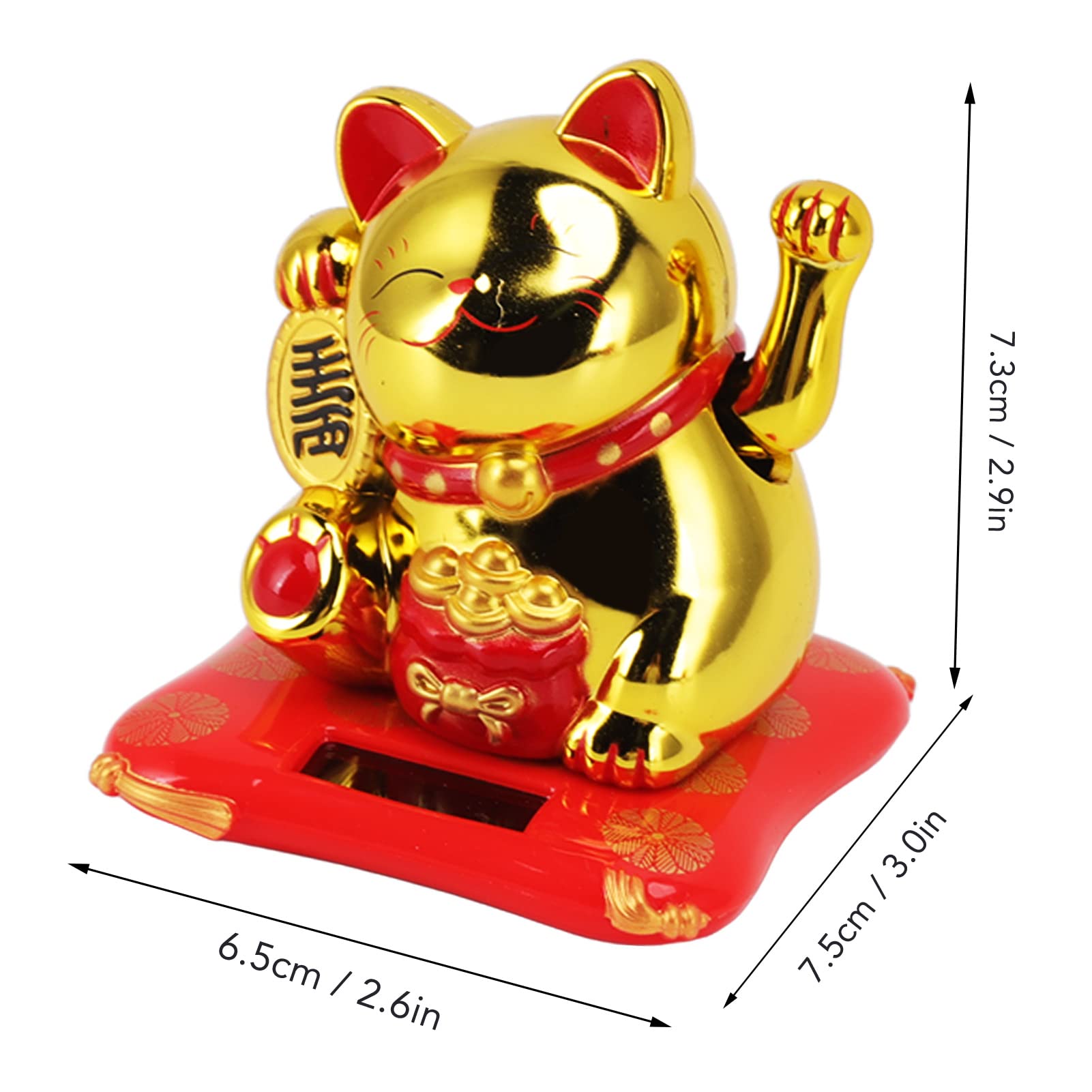 Solar Powered Lucky Waving Cat, Chiński Wealth Lucky Cat Waving Arm Solar Fortune Cat Statue, Beckoning Waving Arm Fortune Lucky Cat for Decorating Front Desk Car Business Opening (Złota Torba Błogosławieństwa)