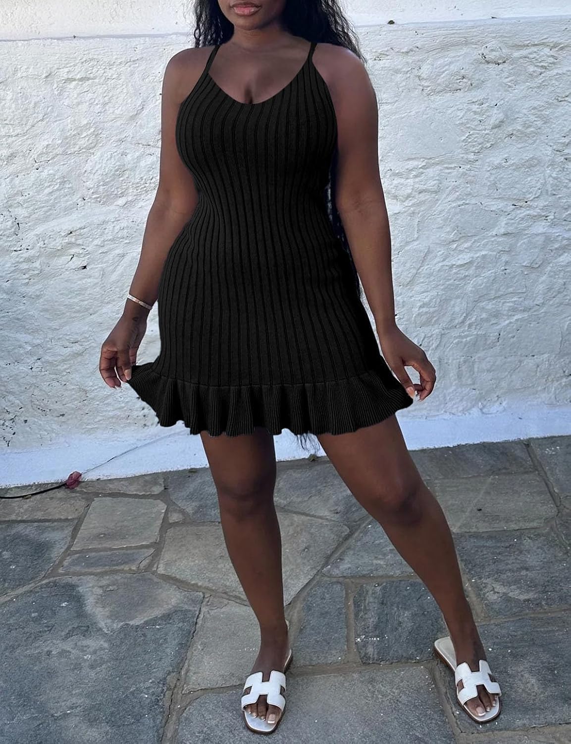 Nimsruc Women Summer Sleeveless Spaghetti Strap Mini Dress with Ruffle Hem - Image 2