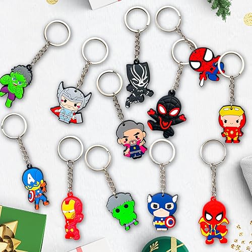 Miniatura 3 de Purifyo Llavero de dibujos animados, lindo llavero de silicona para niños y niñas, regalo de fiesta (12 piezas de héroe)