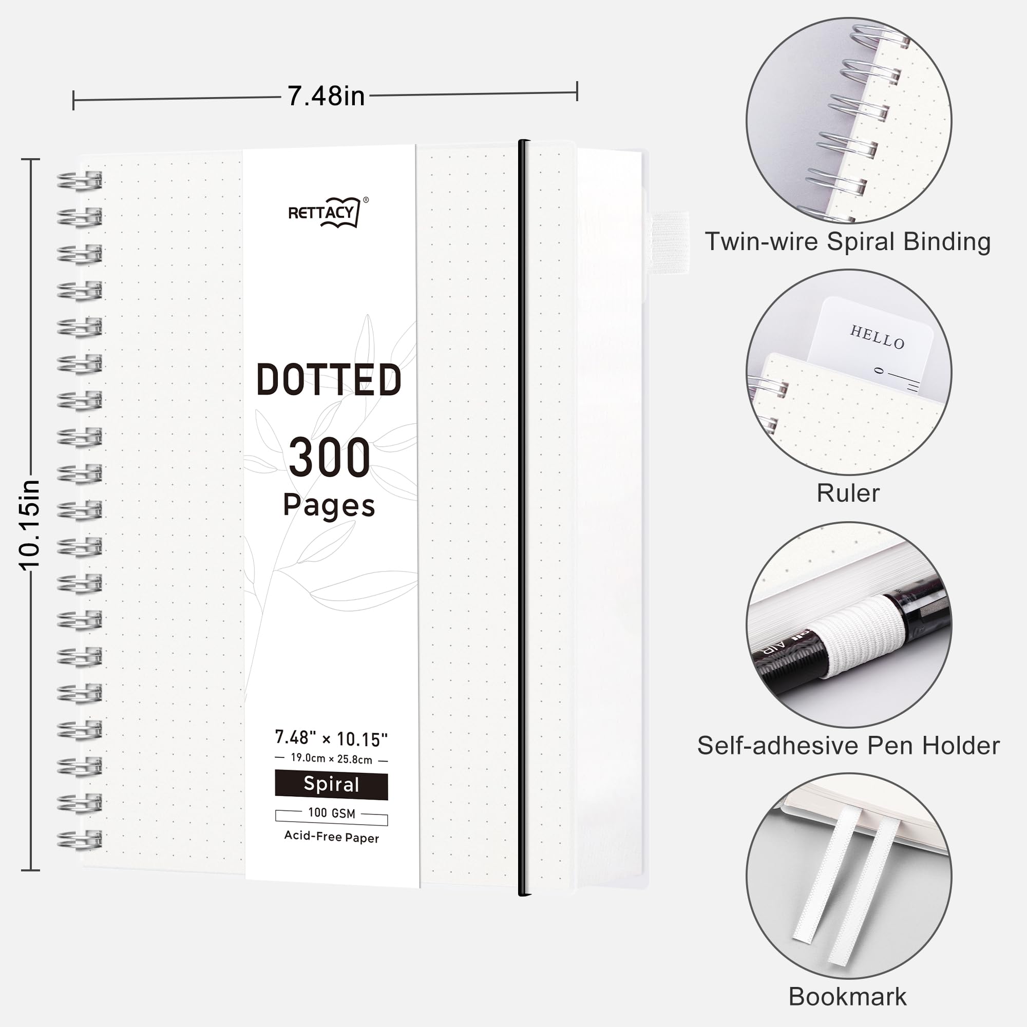 RETTACY B5 Dotted Notebook, Bullet Dot Grid Journal, Wirebound Spiral Notebooks 300Pages /150 Sheets for Writing,100gsm - Image 2