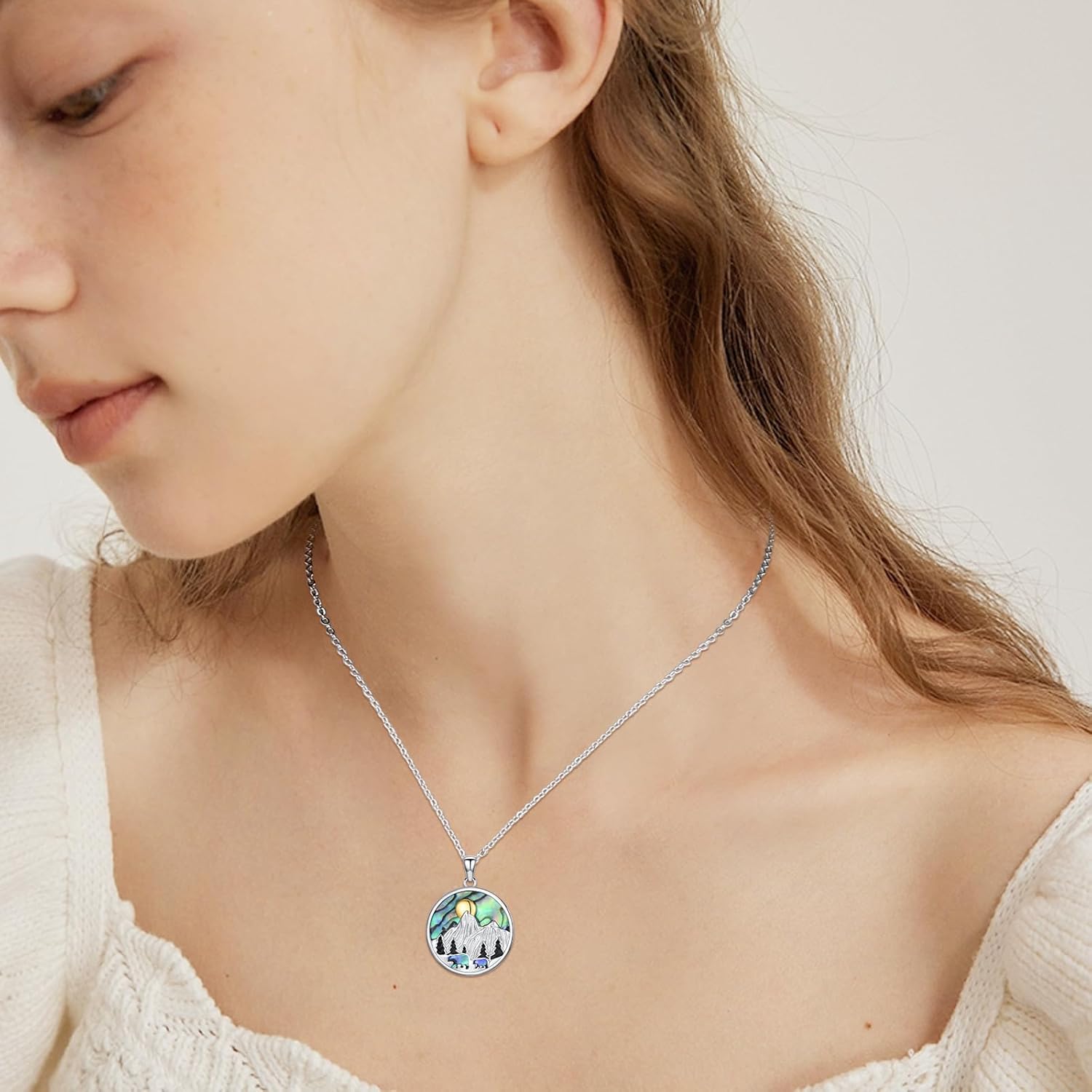 Mountain/Mustard Seed Necklace for Women 925 Sterling Silver Turquoise Abalone Mustard Seed Pendant Necklaces Christian Jewelry Hiking Birthday Mothers Day Gifts - Image 4