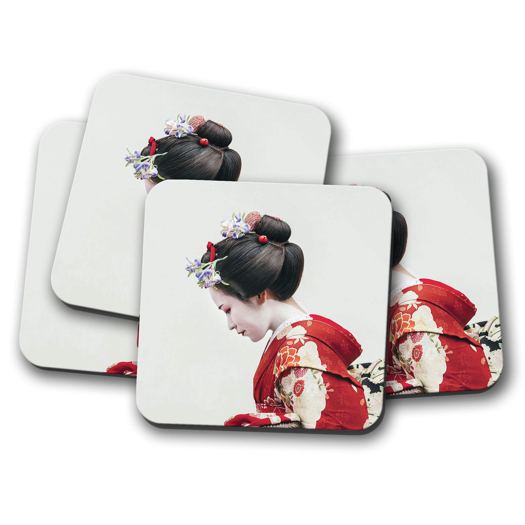 4 Set - Beautiful Geisha Girl Coaster - Japanese Japan Pretty Flower Gift #14575