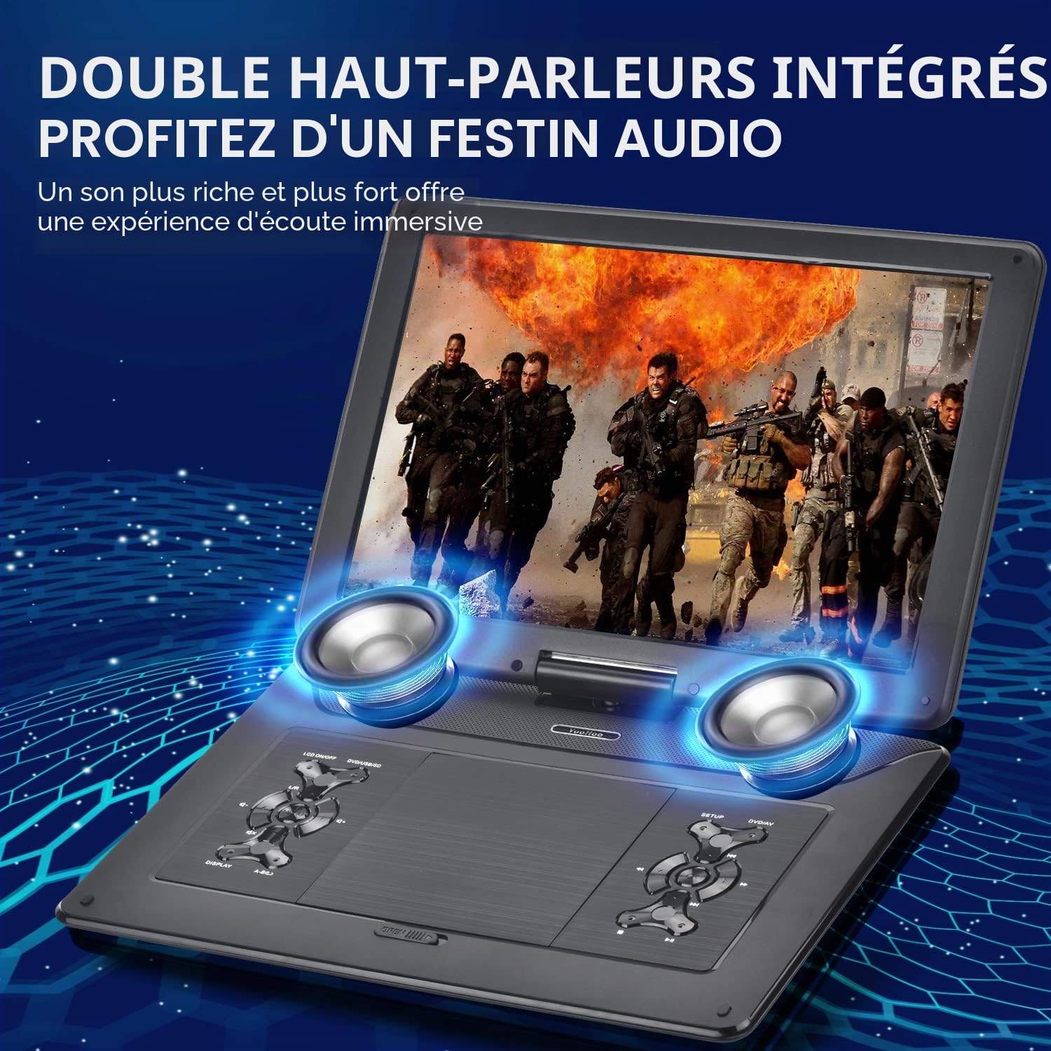 YOOHOO Lecteur DVD Portable 17,9" Écran Pivotant HD 15,6" Batterie Rechargeable Toutes Régions Enfants