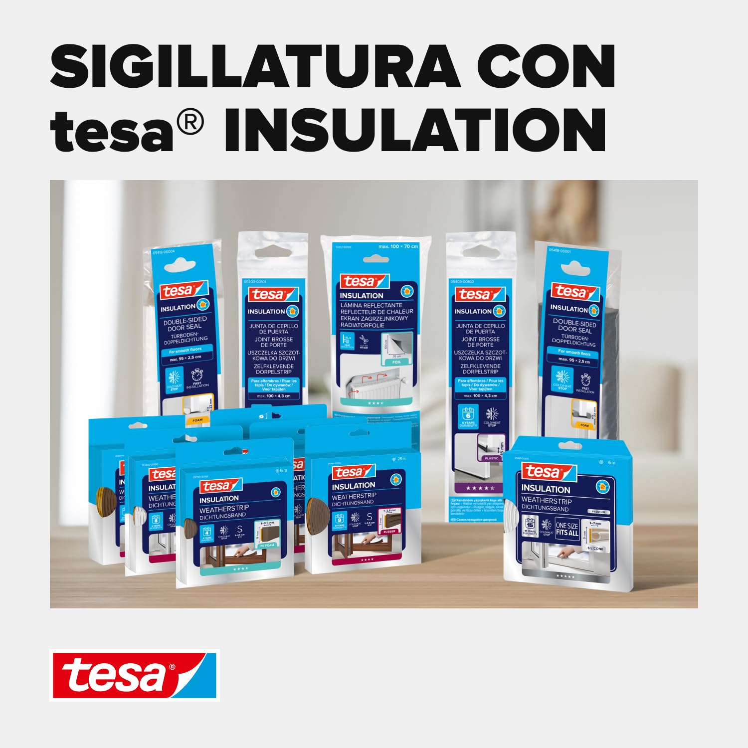 tesamoll Standard Paraspifferi a Spazzola - Guarnizione adesiva per porte - Adatta per isolare stanze con pavimenti lisci - Colore: Marrone - 100 cm x 3,7 cm
