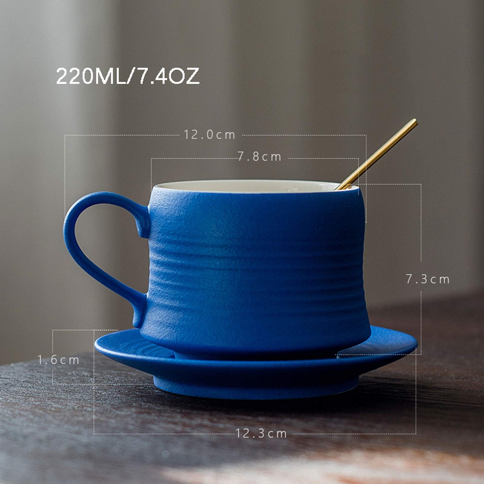Kubek Filiżanki do espresso ze spodkami 7,4 uncji - matowe niebieskie wykończenie, wnętrze w jednolitym kolorze Ceramiczna filiżanka do kawy Kubki do herbaty i kawy