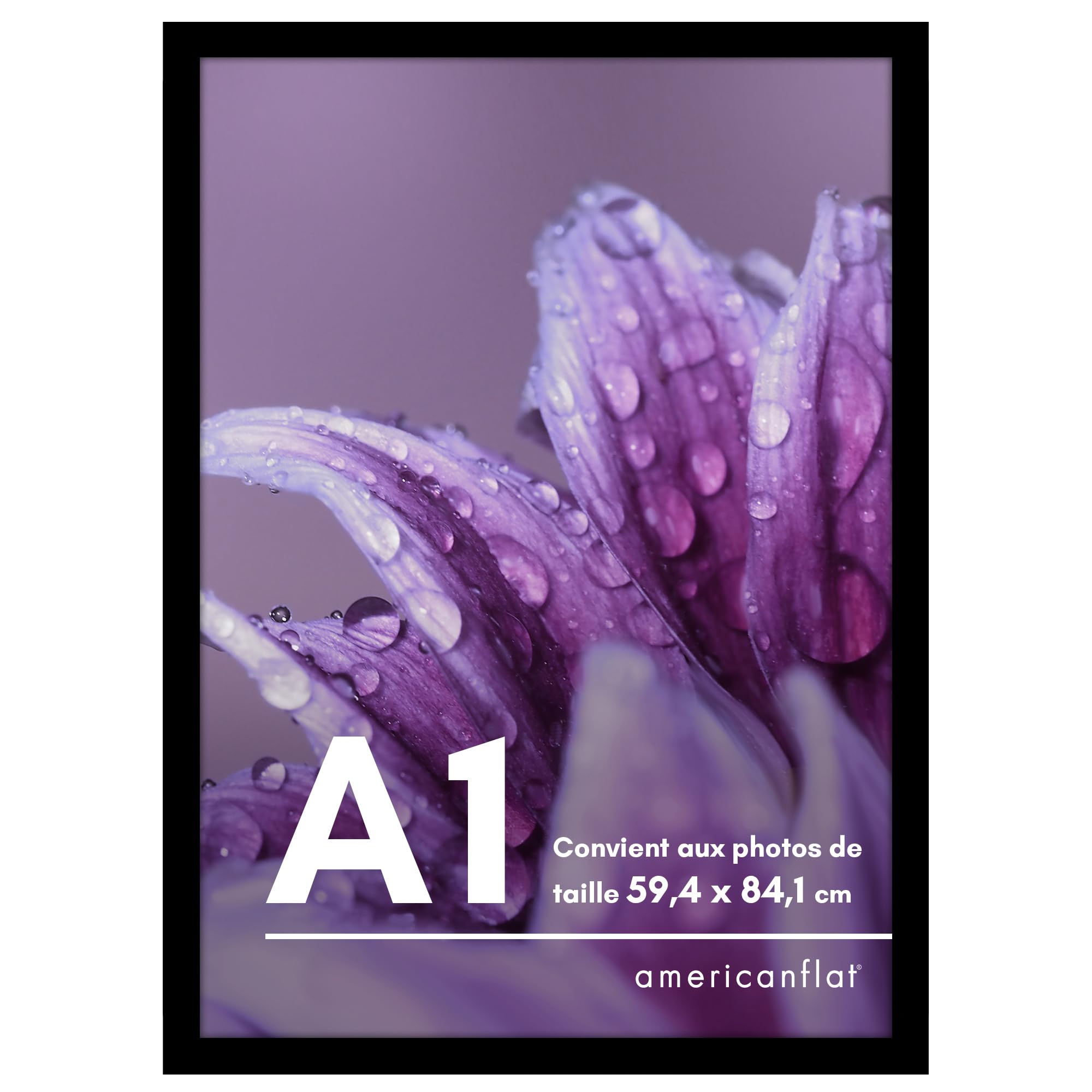 Americanflat Cadre Photo A1 Noir- MDF avec Acrylique Résistant aux Chocs & Matériel de Suspension Intégré - Format Horizontal et Vertical pour Mur - 59x84 cm