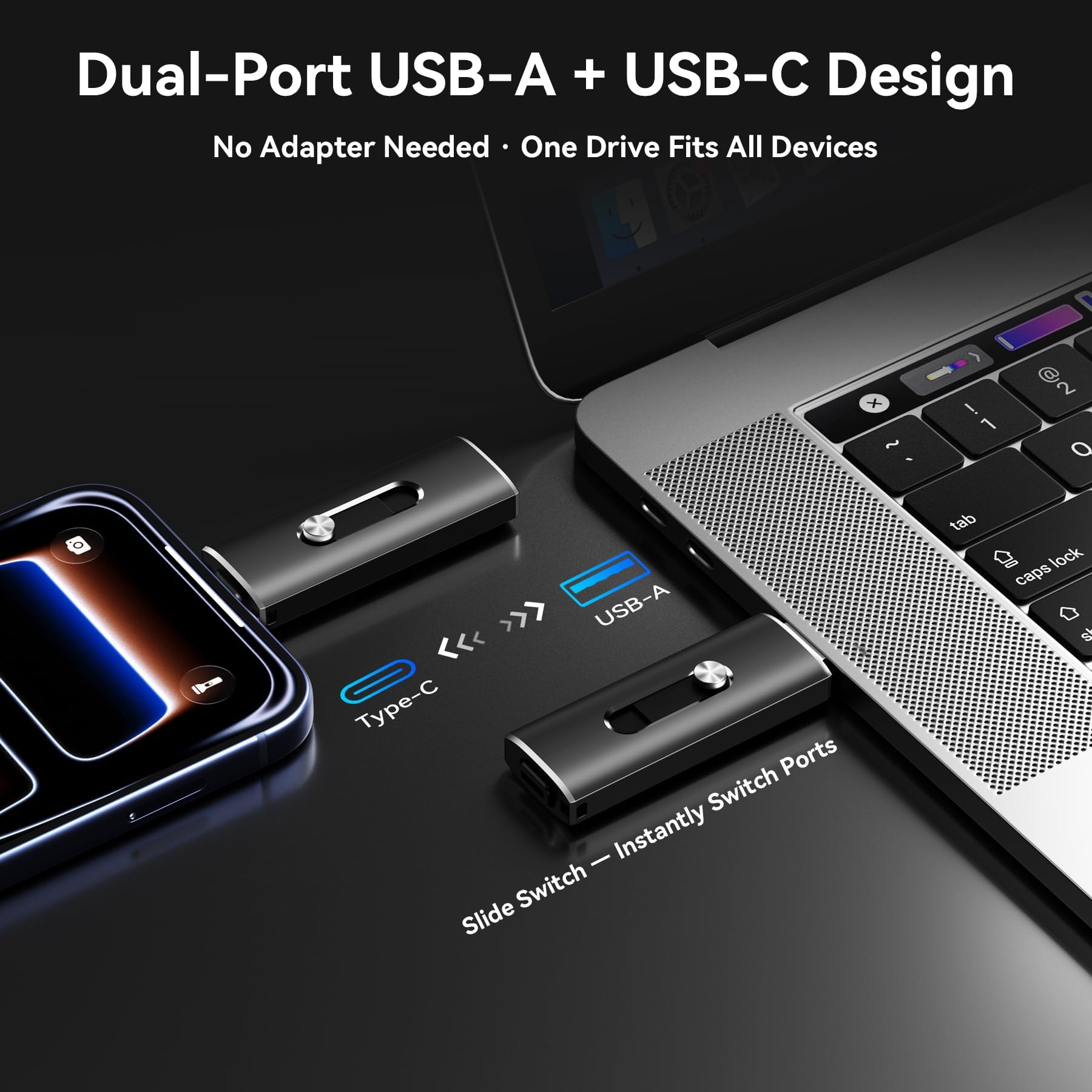 Podwójny dysk flash USB 3.2 Gen 1 typu A i pamięć typu C (256 GB * 1 szt.) | Prędkość odczytu 150 MB/s, konstrukcja przesuwna bez zatyczki, metalowy korpus, kompatybilny z telefonem i komputerem