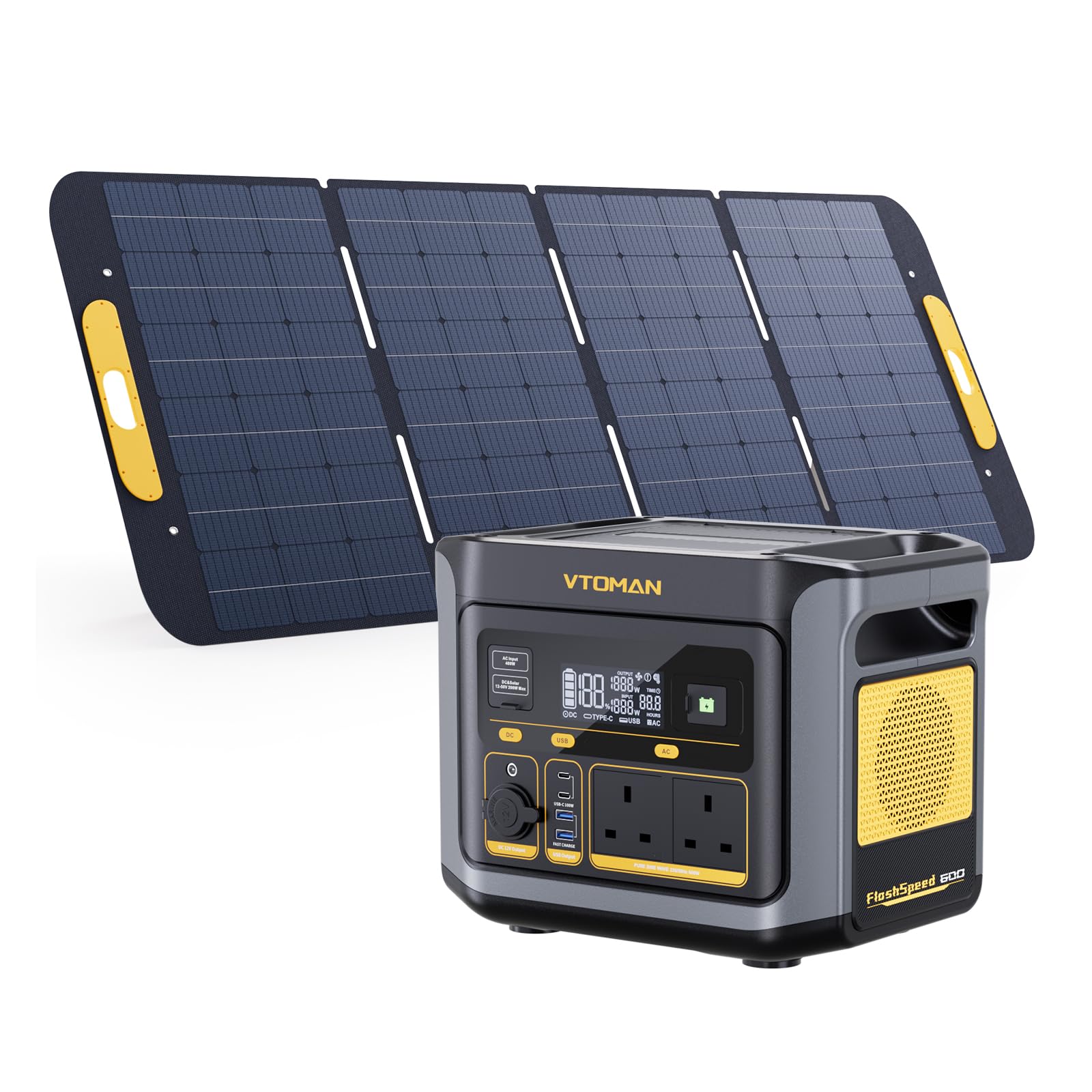 Vtoman Flashspeed 600 Portable Power Station With 400W Solar Panel - 499Wh/600W(1200W Peak) Solar Generator With Lifepo4 Battery, 100W Usb-C, 60 Min Fast Charging 0-80% For Camping, Fishing, Rvs