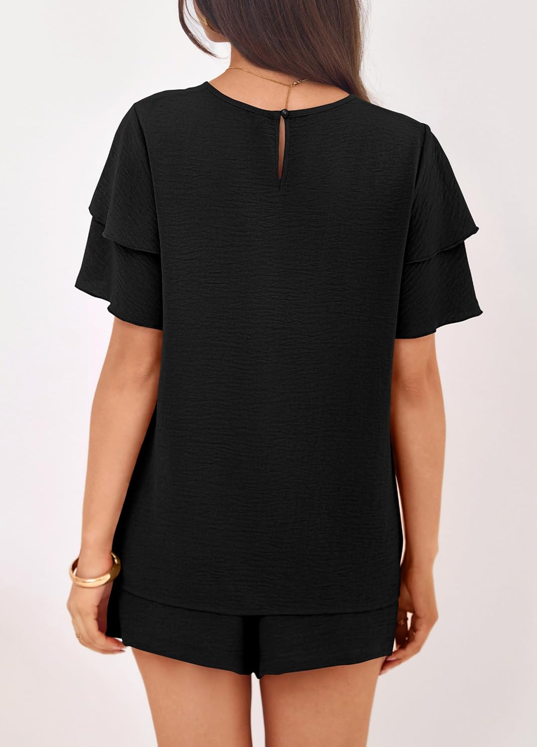 KIRUNDO Two Piece Sets For Women Summer Casual Loose Ruffle Short Sleeve Matching Shorts Sets Beach Vacation Cruise Outfits - Image 2