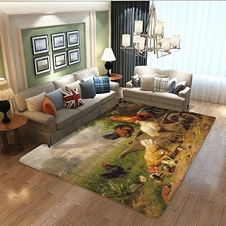 Sponsored Ad - ZHENGJC Farmhouse Large Area Rugs Barnyard Chickens Rooster Non Slip Bedroom Living Room Kitchen Carpets Ha...