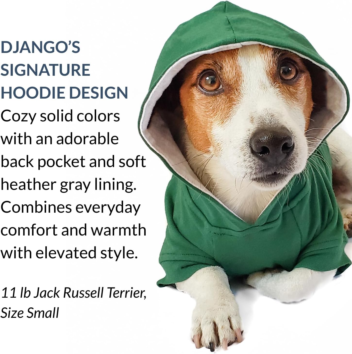 DJANGO Dog Hoodie – Warm Winter Dog Sweater & Fully Lined, Cozy Sweatshirt for Small & Medium Dogs, Dachshunds – Soft, Stretchy, Puppy Hoodie with Leash Portal, Elastic Waistband – Forest Green, Small