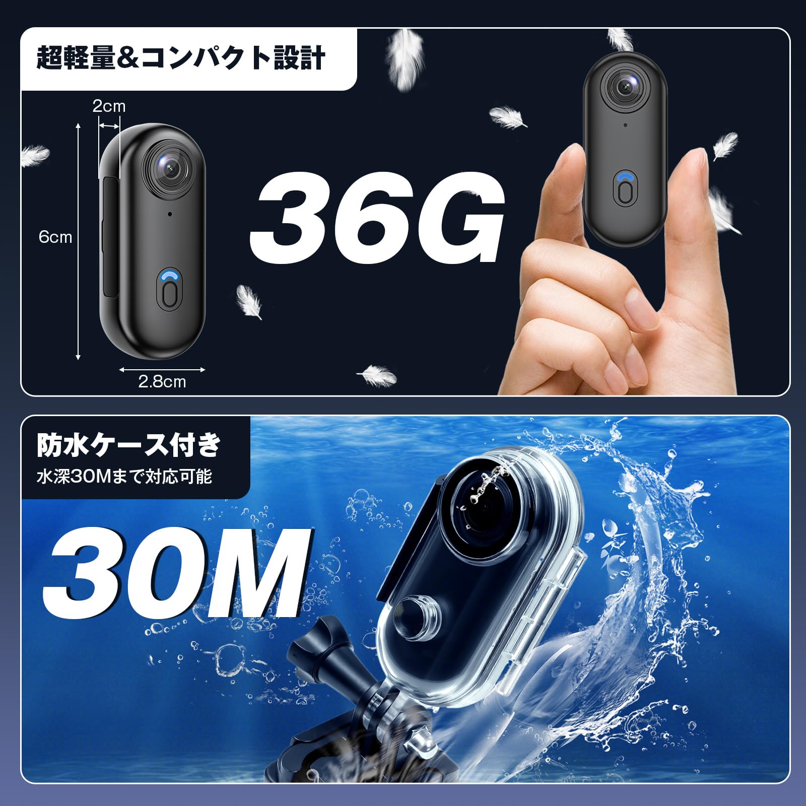 Amazon | 4Kアクションカメラ ウェアラブルカメラ 120度広角 ボディ