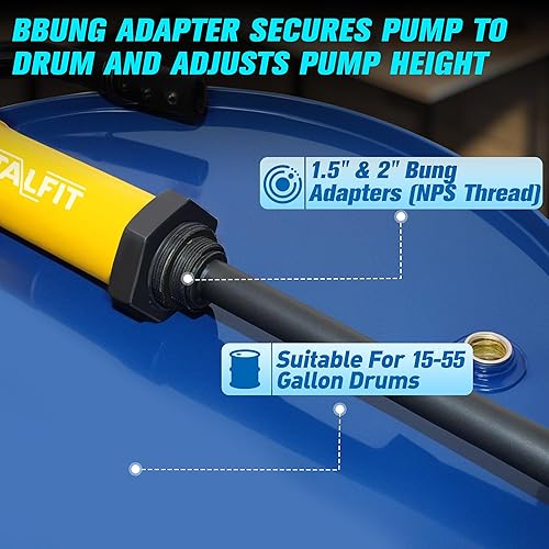 Miniatura 3 de Bomba de barril de acción de palanca, bomba de tambor de 55 galones, para combustibles, productos químicos, líquidos corrosivos, líquidos a base de