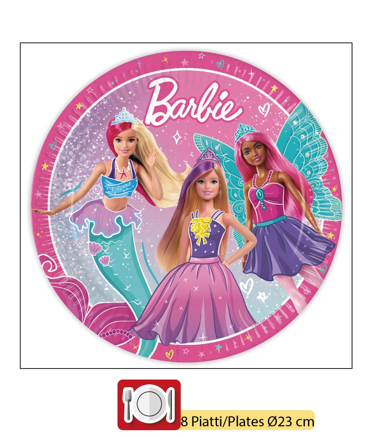 Party Tableware Set Barbie Fantasy for 8 people (36 pcs: 8 paper plates Ø23cm, 8 cups 200ml, 20 paper napkins 33x33cm)