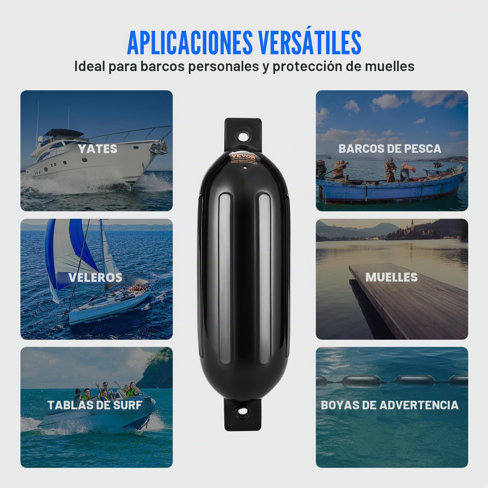VEVOR 4 PCS Guardabarros Inflables de PVC para barcos 14x50,8 cm con Bomba Agujas de Aire, Cuerdas y Bolsa de Almacenamiento de Parachoques para Proteger Canoas, Pontones, Muelles para Barcos de Pesca