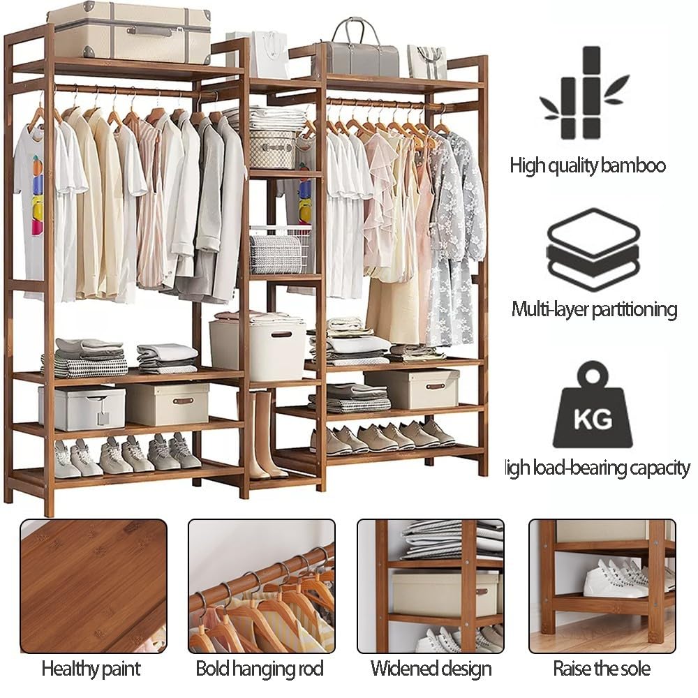 Perchero Burro Bambú, Armario Abierto Madera Perchero, Multifuncional Armario Abierto Burro Maciza Perchero Estante Dormitorio For Zapatos para Ropa Zapatos Bolsas, Carga: 100 kg