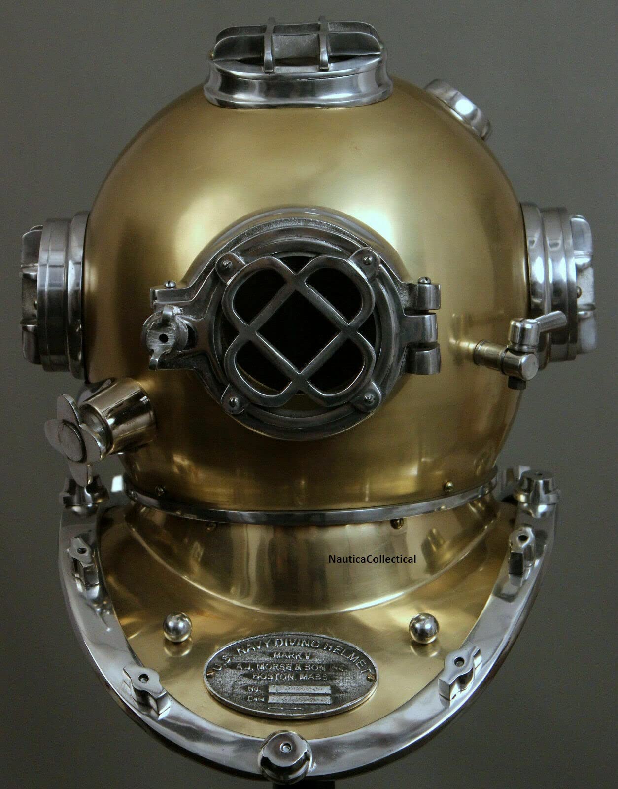 Casque de plongée US Navy Mark V - Style antique - En acier massif et laiton - 45,7 cm