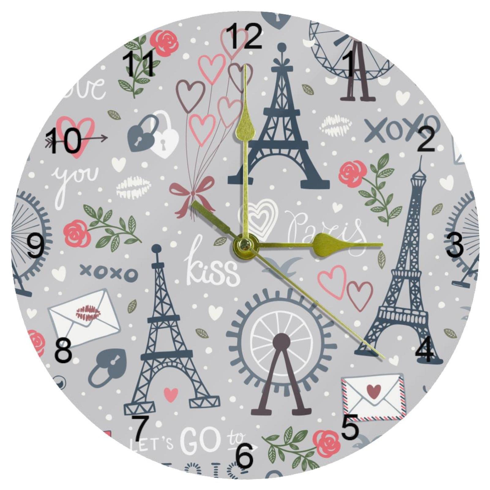 Horloge murale de qualité à quartz ronde au design Tour Eiffel de Paris