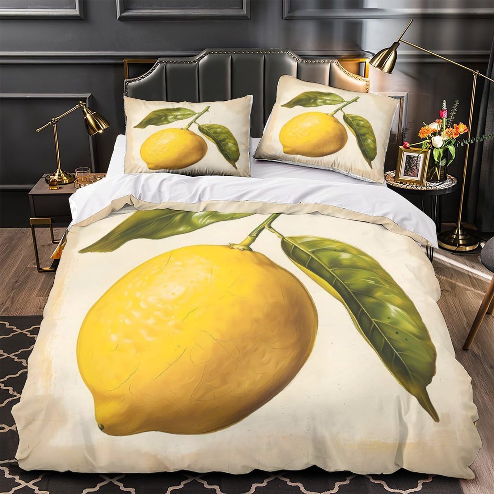 Housse de couette 260x220cm motif feuilles en microfibre légère