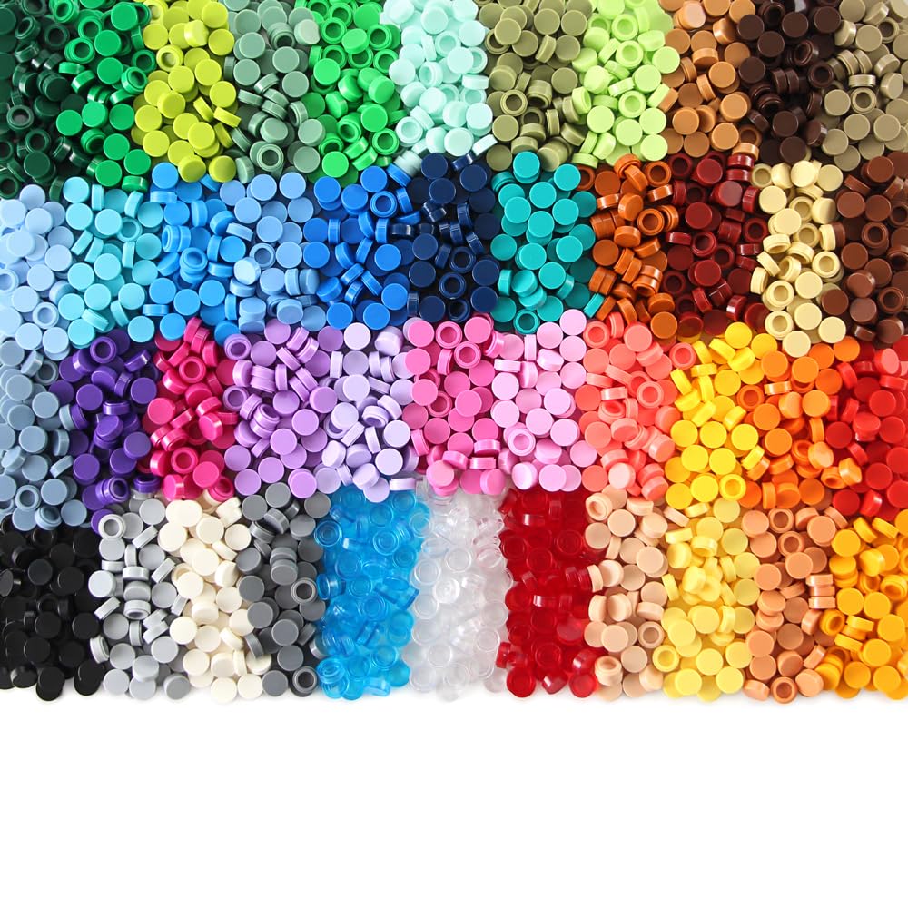 Feleph Custom 11 Round Tiles 2200PCS Smooth Bricks Parts and Pieces, 44 Colors Bulk Studs Building Accessories for Flat Surface, Mosaics and Pixel Art Toy Dots Compatible with Major Brands
