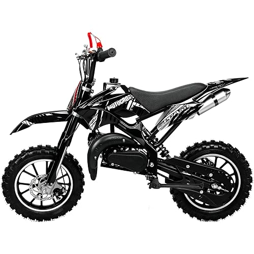 50cc Kids Dirt Bike, 2-Stroke Gas Powered Mini Motorcycle Up to 40MPH, Off-Road Dirt Bike for Kids 8-14 with Front Rear Disc Brakes, Double Shock Absorption (Black)
