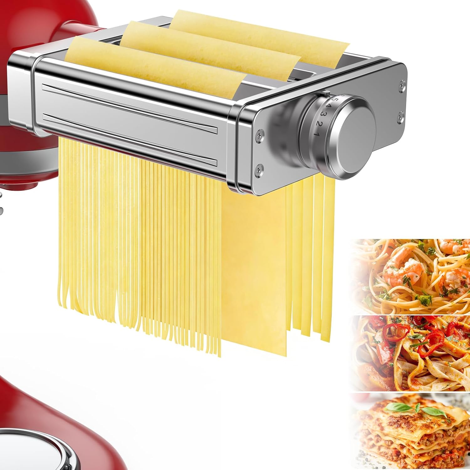 Pasta Attachment for KitchenAid Stand Mixer, 3-in-1 Stainless Steel Pasta Roller and Cutter Set, Includes Pasta Sheet Roller Spaghetti Fettuccine Cutter with 8 Thickness Settings by Fedowal