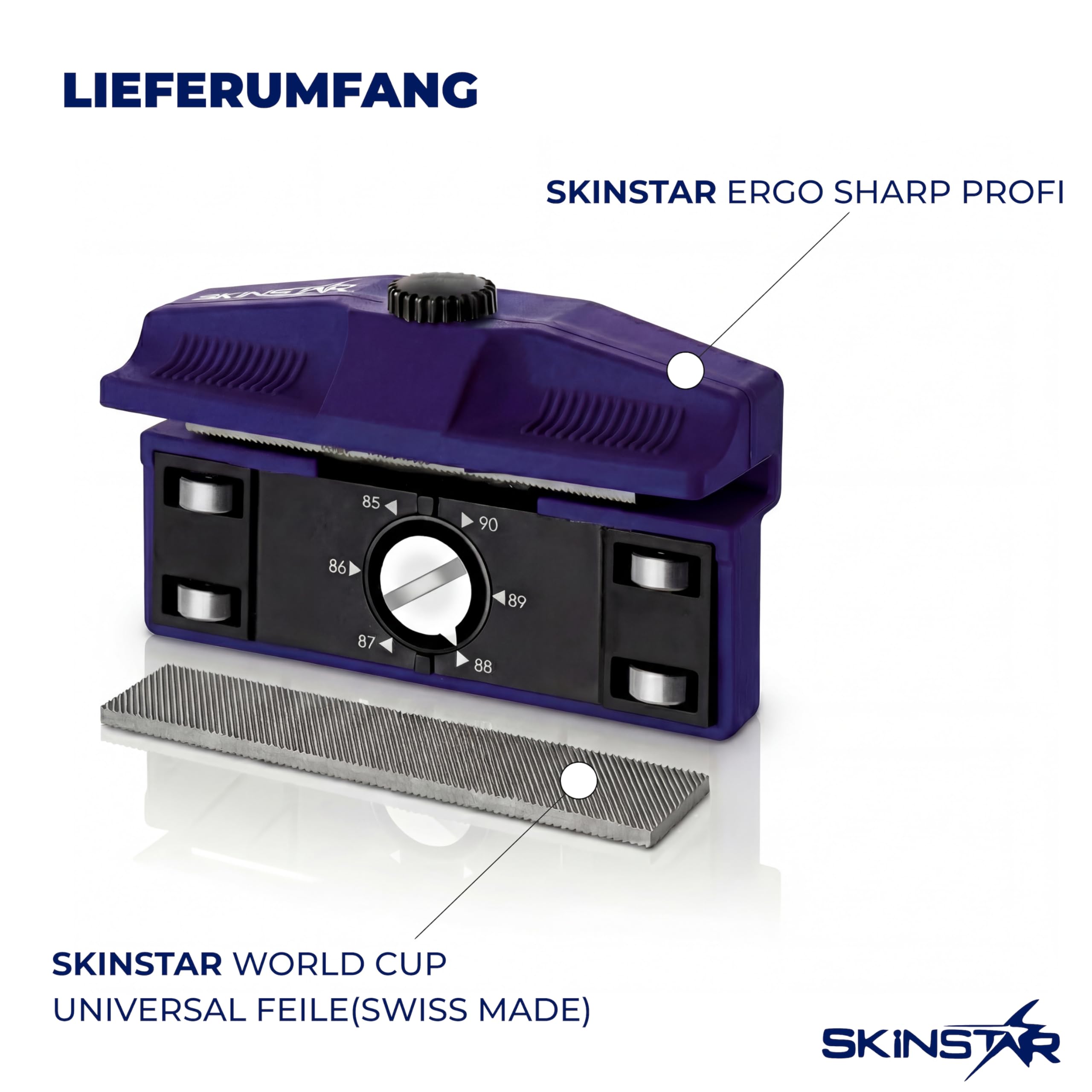 SkinStar Ergo Sharp Profi Edger Kantenschleifer 90-85 | Kantenschaerfer/Seitenkantenschleifer Ski & Snowboard | Gleitrollen Fuer ruhige Fuehrung | Diamantfeile/Oxidstein kompatibel | Made in Italy