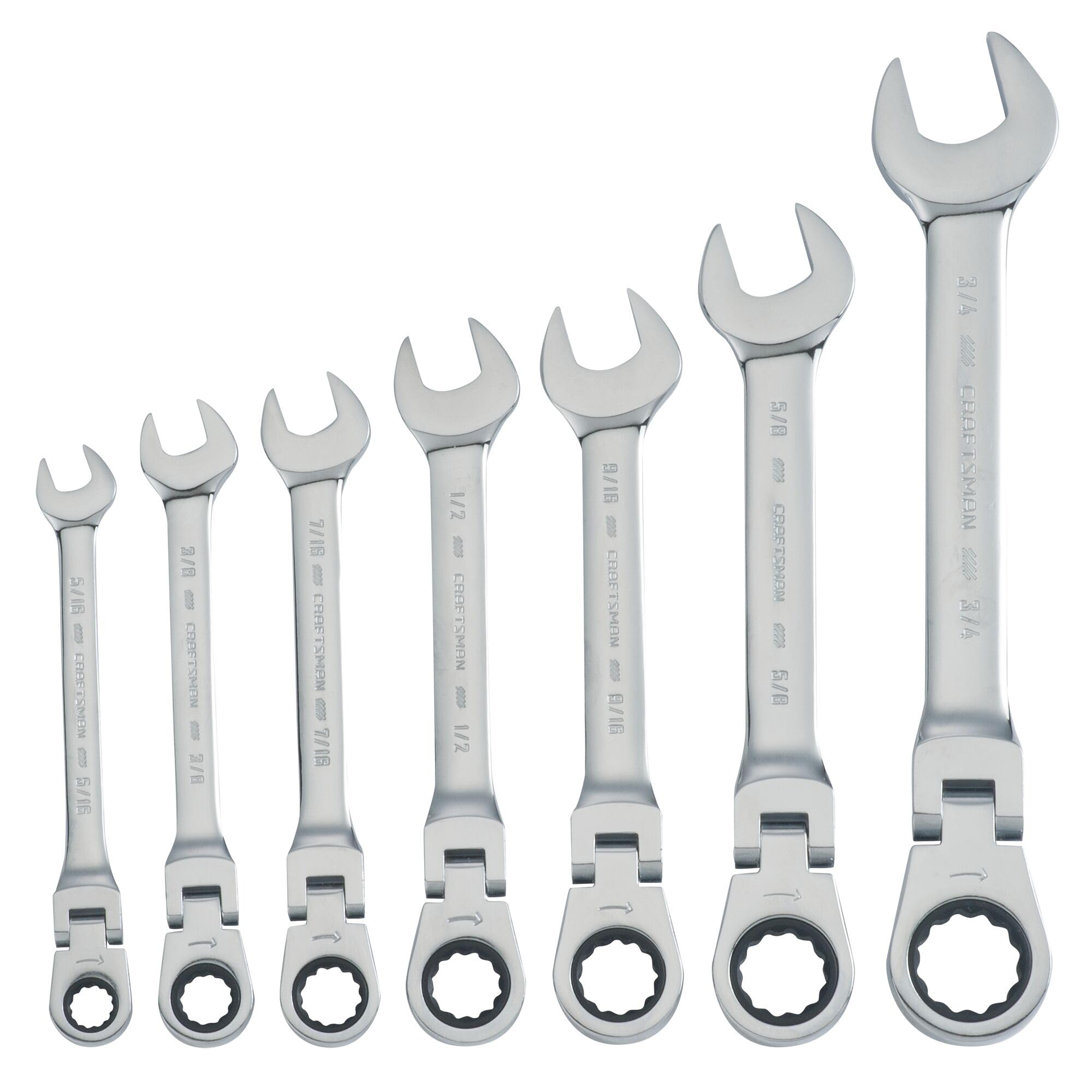 CRAFTSMAN 7-Piece SAE Flex Reversible 72-tooth Ratchet Set, Chrome Finish (CMMT87010)