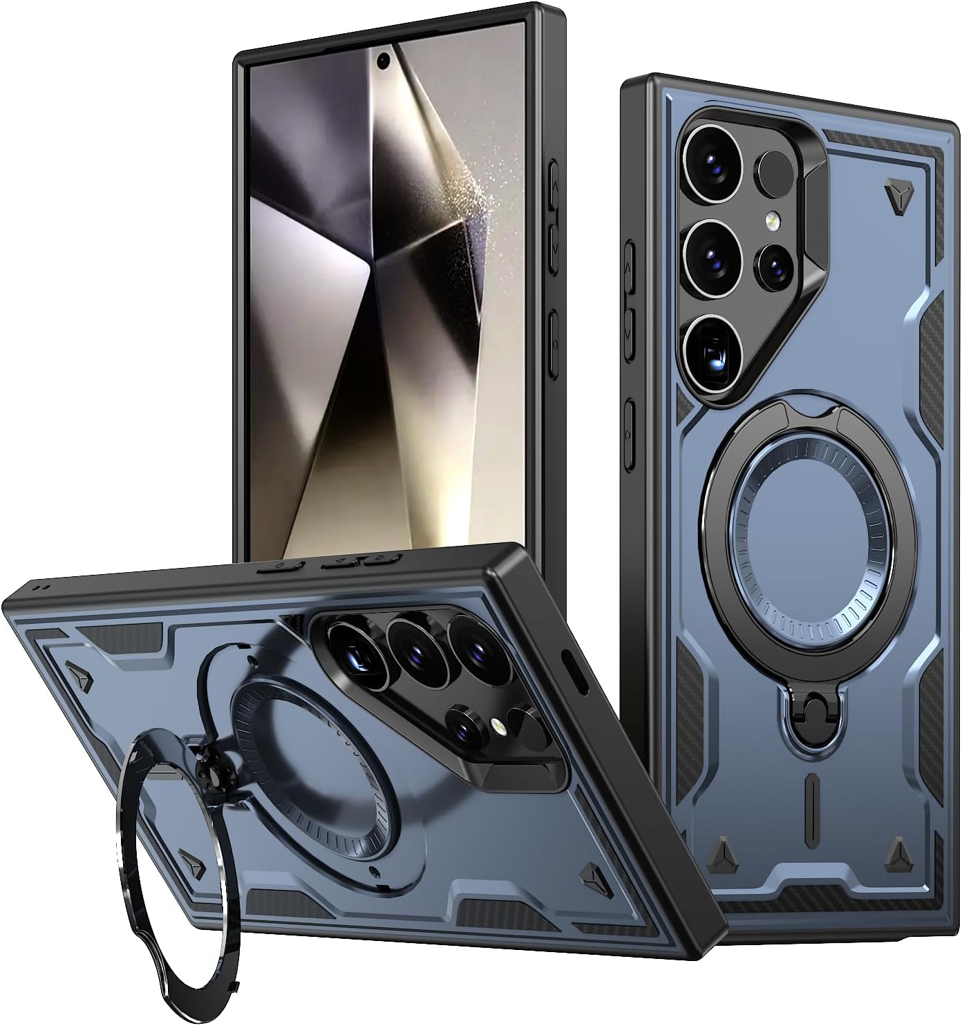 Armor Case for Samsung Galaxy S26 Ultra - 360° Metal Ring Kickstand Magnetic Military Grade Anti-fall Airbag Shockproof Protection Bumper Cover (Blue)