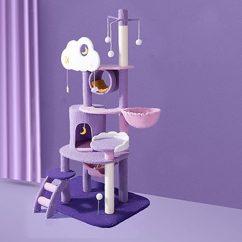 Rascadores para gatos de interior, torre de gato de 50.4 in, poste rascador de gatos con condominios, cesta, hamaca, agujero de árbol, pilar de