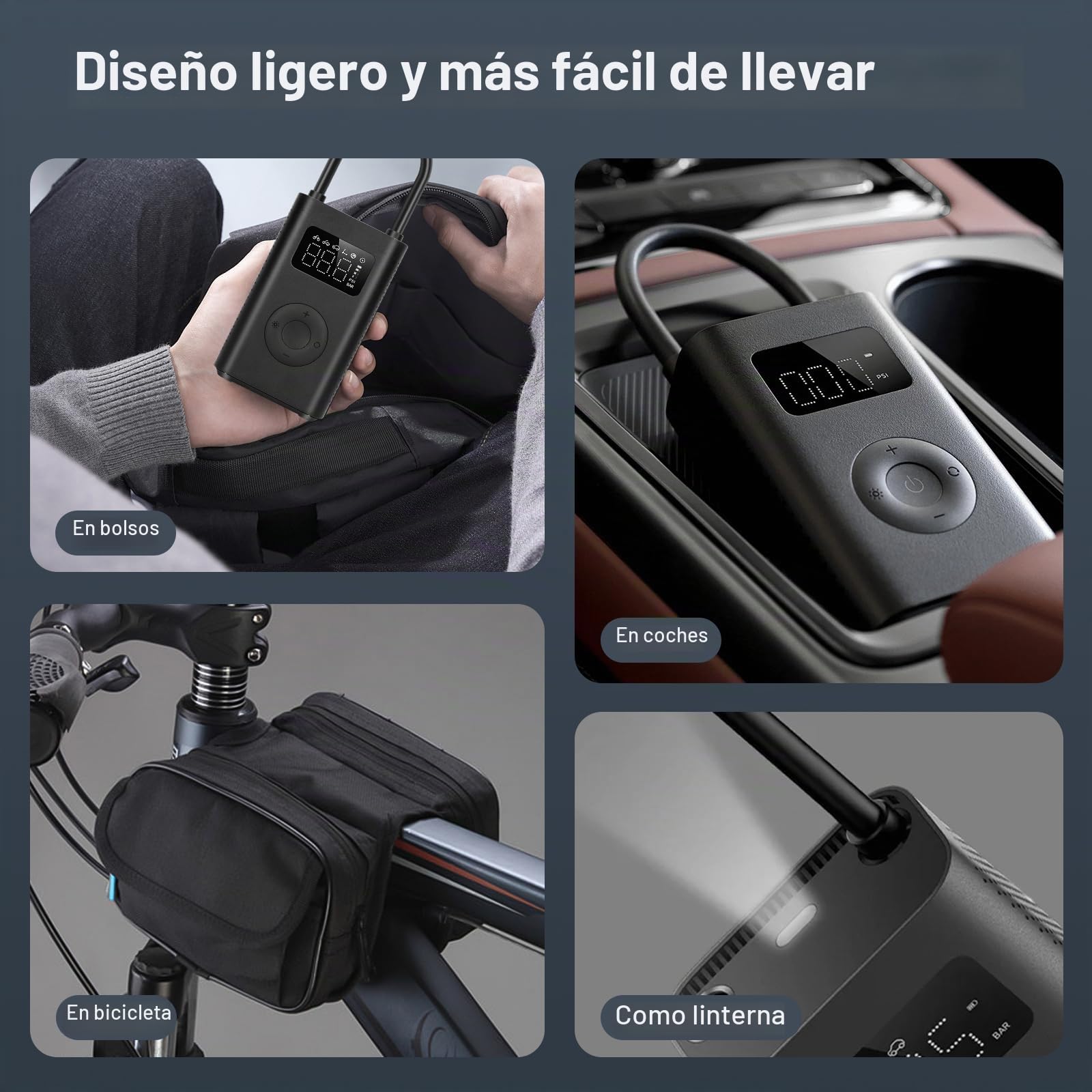 XIAOMI Compresor Aire Portatil 2, Inflador Electrico de 6 Modos, 150 PSI, Batería de 2000 mAh, Pantalla LED, Apto para Coches, Bicicletas, Motocicletas, Scooters y Balones
