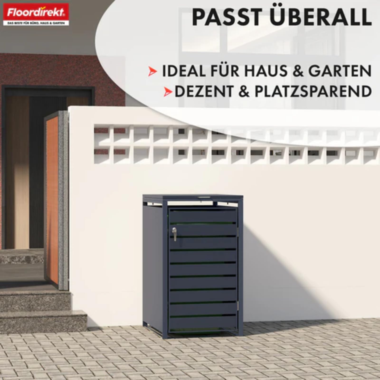 Floordirekt Mülltonnenbox 1er Mülltonne für 60-240 L - Anthrazit - inkl. Erweiterungsmöglichkeit - Mülltonnenverkleidung, 1 Tonne, Garten Müllhaus, Müllbox, Magnus