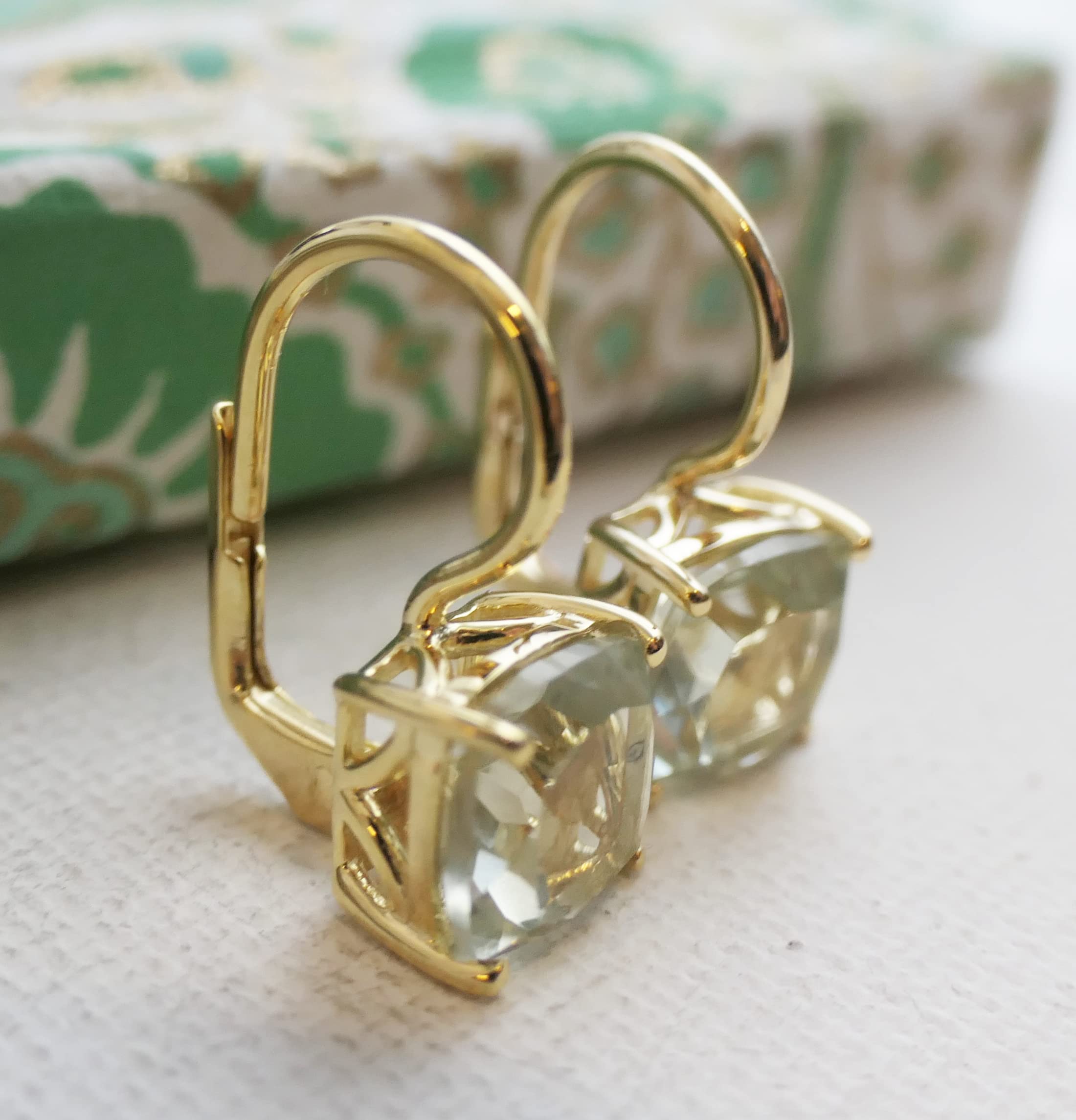 Orecchini in argento sterling 925 con prasiolite ametista verde taglio cuscino