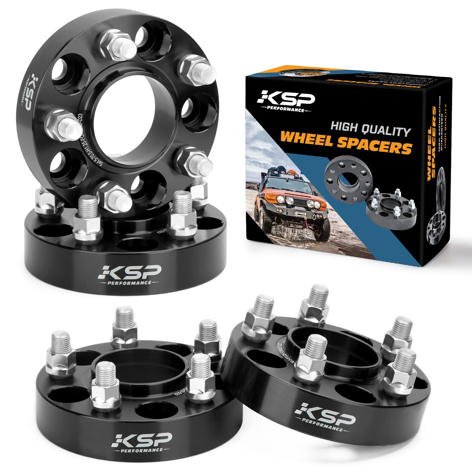 KSP 1.25" Wheel Spacers for Ford, 4Pcs 5x4.5 to 5x4.5 (5x114.3) Thread Pitch M14X1.5 Hub Bore 70.5mm 5 Lug 32mm Wheel Adapters for 2015+ Mustang, Black