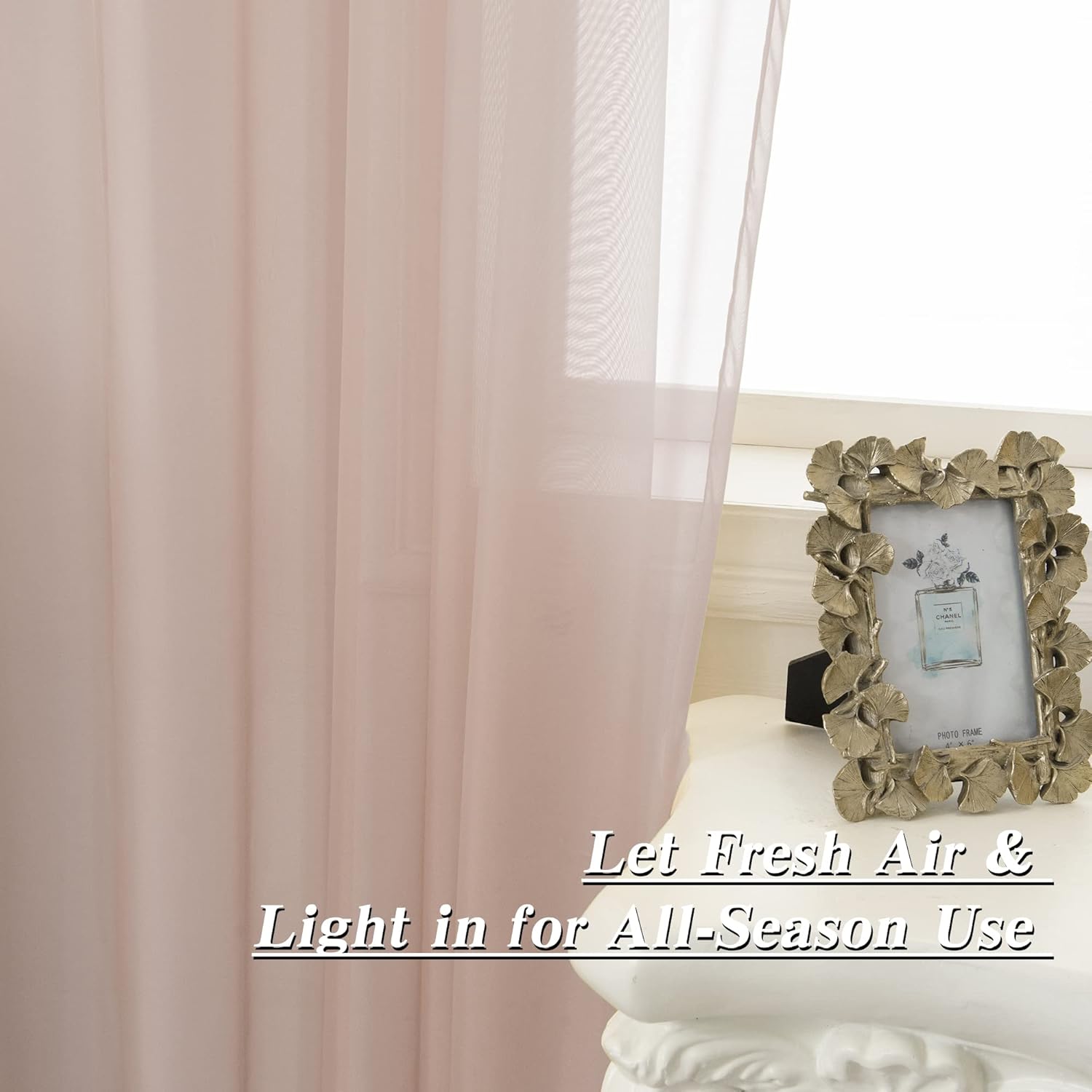 HUTO Blush Pink Sheer Curtains 108 inches Long for Bedroom Top Rod Pocket Sheer Window Panels Curtains for Nursery Living Room 52 by 108 Inch Length Set of 2 Panels