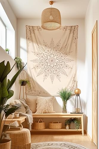 Miniatura 4 de Damanse Tapiz de mandala de flores para colgar en la pared, tapices florales bohemios para decoración de dormitorio, decoración bohemia de pared
