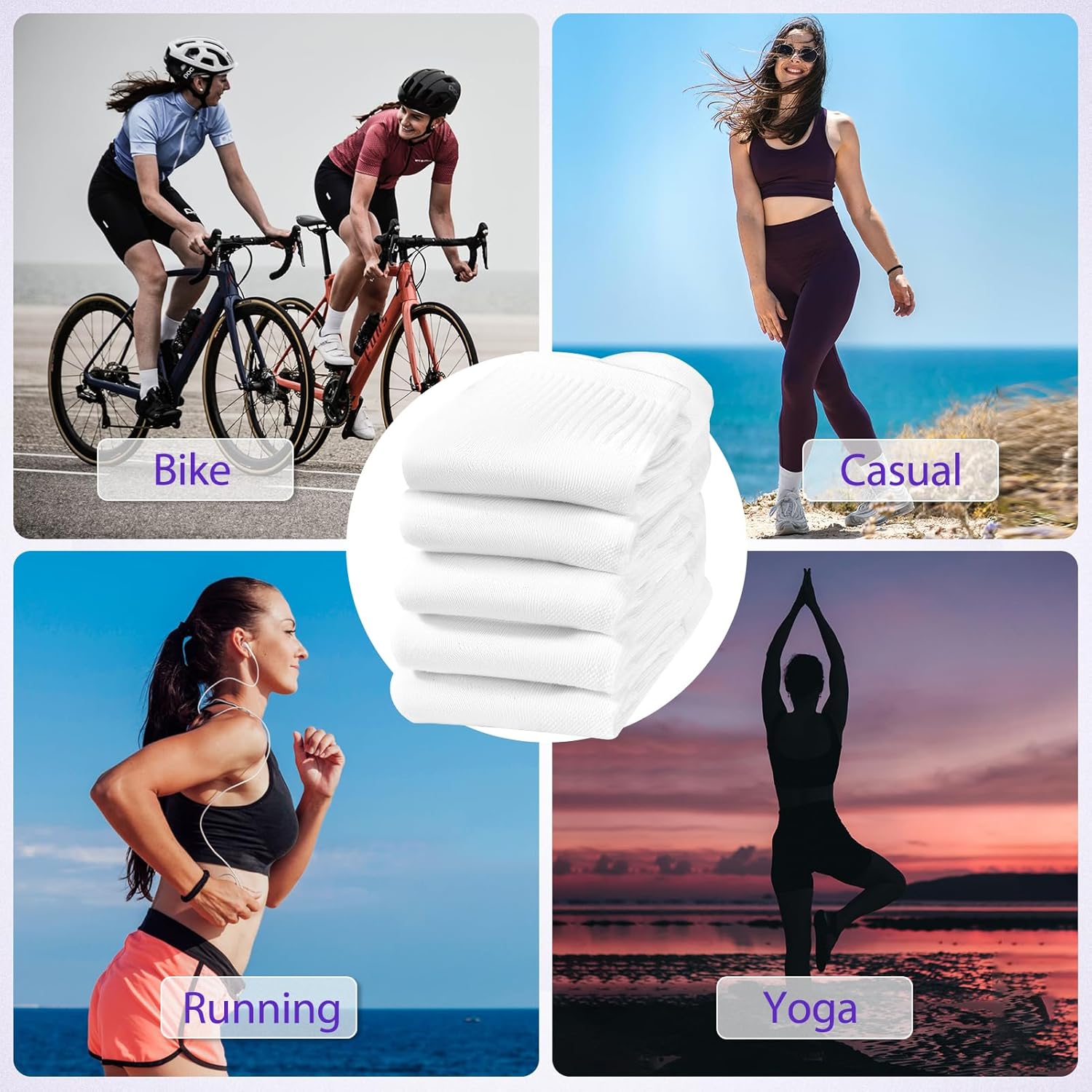 Ipletix Ankle Socks For Women，Athletic Moisture Wicking Women's Quarter Socks 5 Pairs For Running Hiking Gym - Image 2