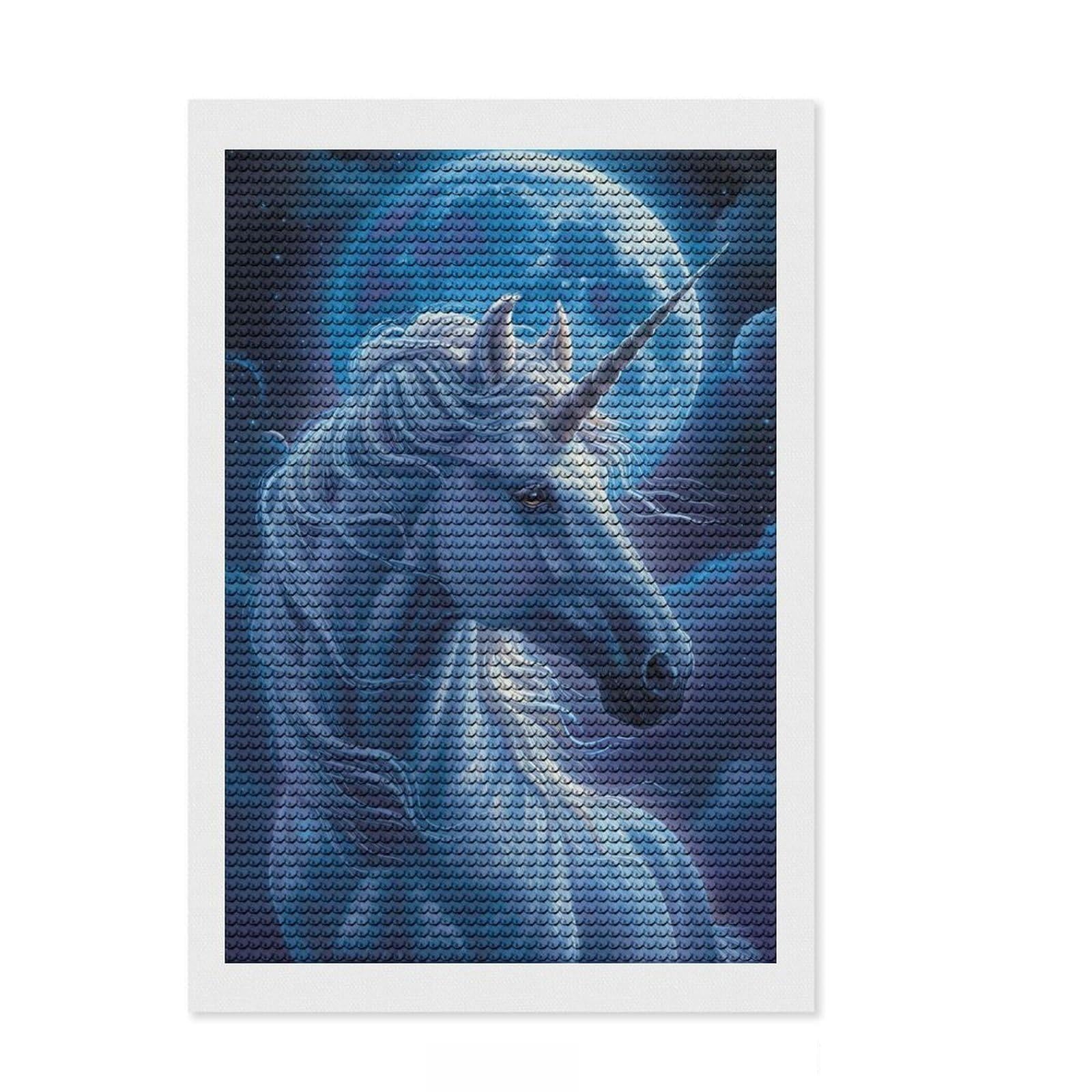 Junmoney Blue Moon Unicorn Round Drill Diamond Painting 8"x12", Holiday Gift Idea, Bedroom Decor, Aesthetic Room Decor, Artistic Hobby