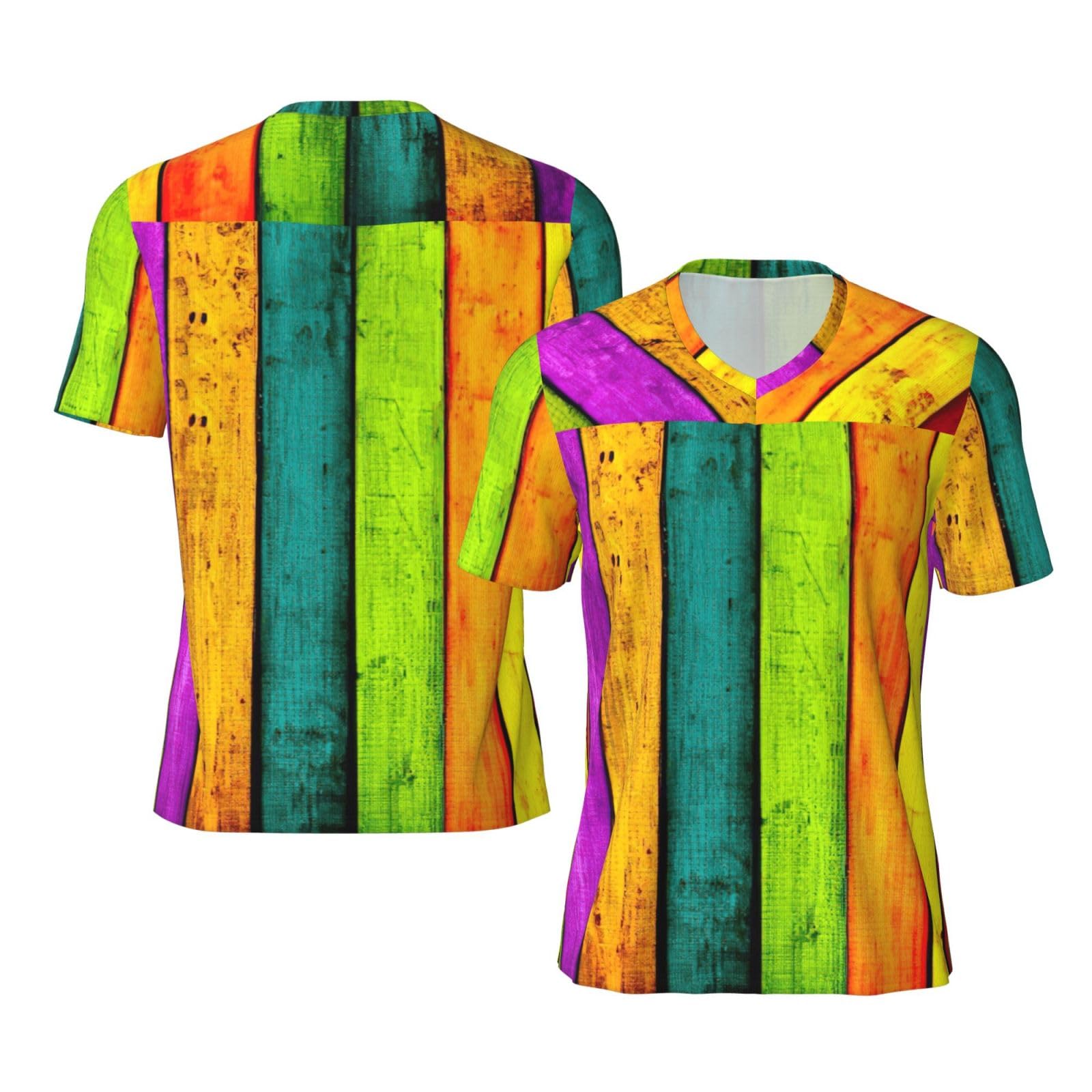 Colored Wooden Board Print Big and Tall Football Shirts for Men, Inclusive Size Football Jersey Men for Games and Gifts
