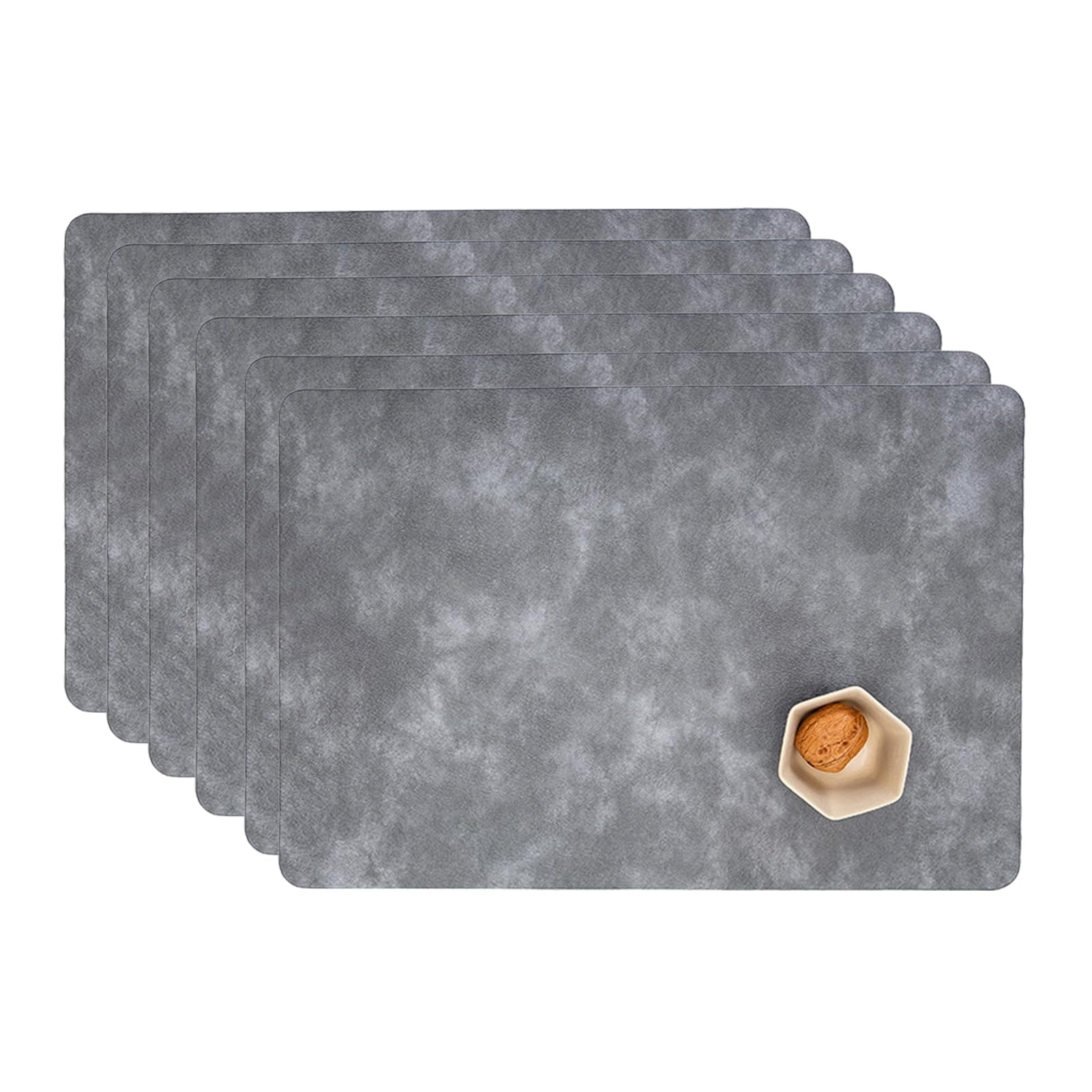 Manteles Individuales Plastico Salvamanteles Individuales Antimanchas Lavables de Cuero Antideslizantes Ipermeable Juego de 6, Gris Claro