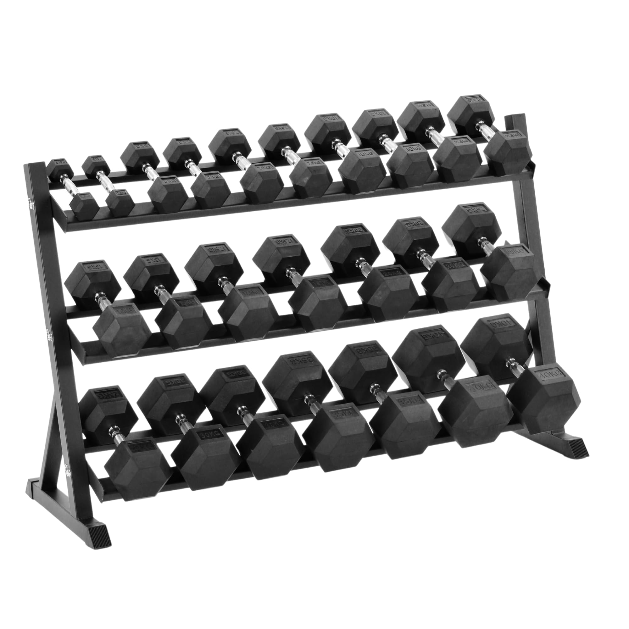 Equipped GymHex Weights Dumbbells Set 2.5-50kg Pairs Options With Horizontal 3 Tier Rack Stand. Cast Iron Gym Weights Equipment For Home And Commercial Use For Both Men And Women